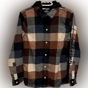 Hollister men’s hooded plaid flannel shirt, size XS